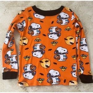 AME Peanuts Snoopy Woodstock Bats Long Sleeve Halloween Orange Sleep Shirt 5T